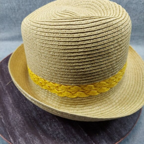 Yellow Braided Band Straw Fedora Hat - Picture 2 of 7